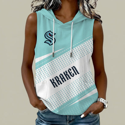 [SUPER SALE] NEW CUSTOMIZED NHL20 STK SEATTLE KRAKEN WOMEN'S SLEEVELESS HOODED POCKET TANK TOP