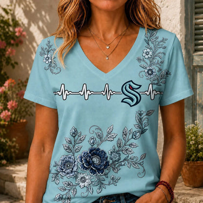 [SUPER SALE] NEW CUSTOMIZED NHL20 STK SEATTLE KRAKEN V-NECK FEMALE SHIRT