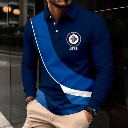 [SUPER SALE] NEW CUSTOMIZED NHL21 WPJ WINNIPEG JETS MEN LONG SLEEVE POLO