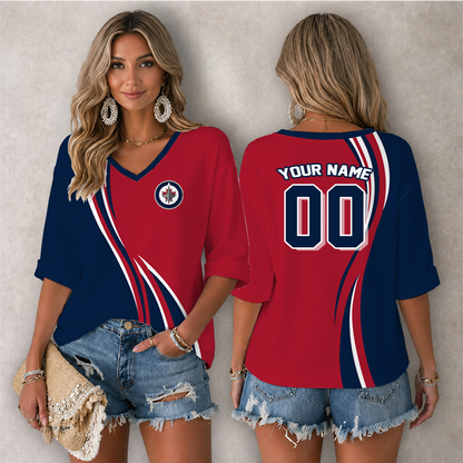 [SUPER SALE] NEW CUSTOMIZED NHL21 WPJ WINNIPEG JETS WOMEN'S HEART V-NECK LONG SLEEVE SHIRT