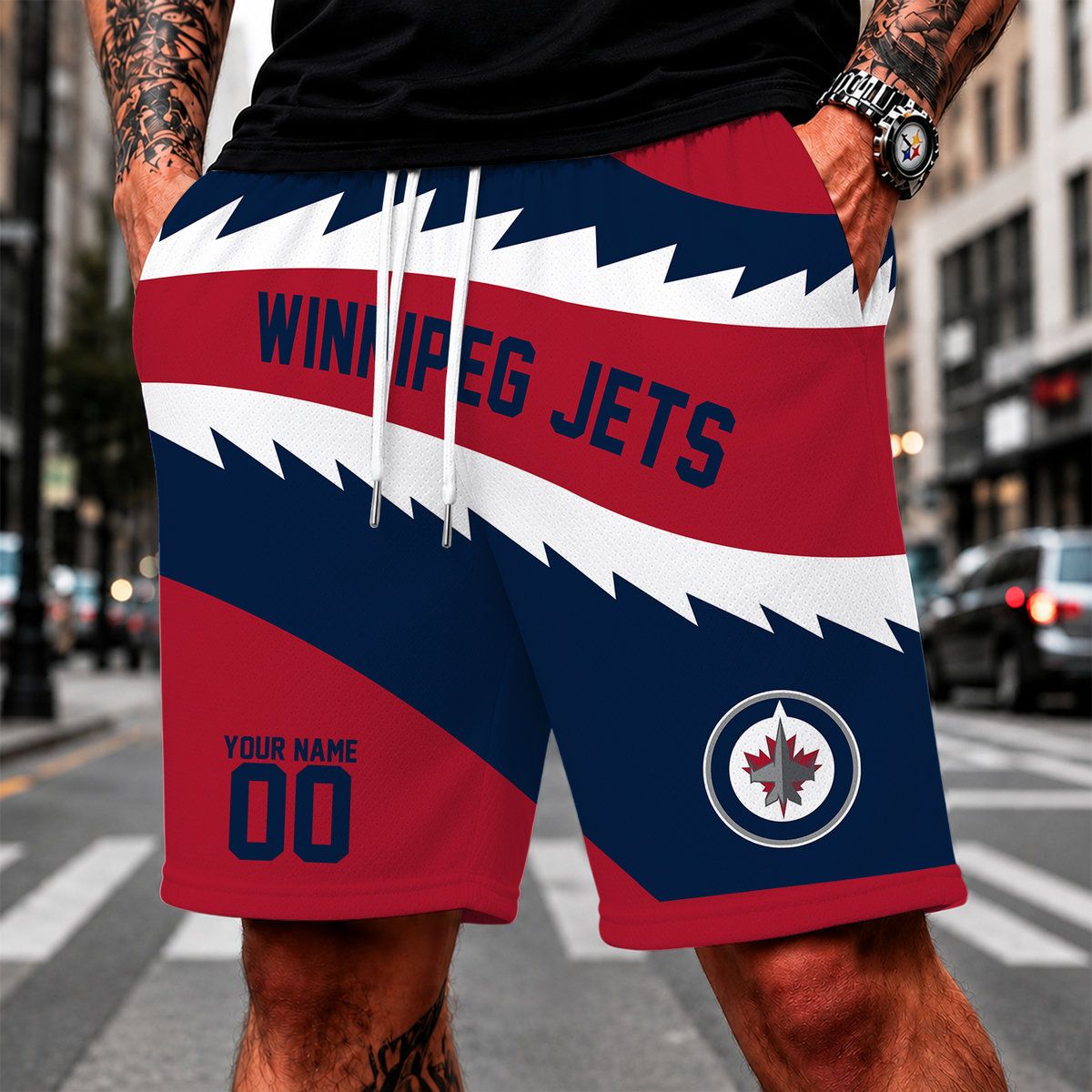 [SUPER SALE] NEW CUSTOMIZED NHL21 WPJ WINNIPEG JETS SHORT PANTS