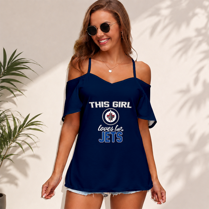 [SUPER SALE] NEW CUSTOMIZED NHL21 WPJ WINNIPEG JETS WOMEN'S STRAPPY OFF-SHOULDER TOP