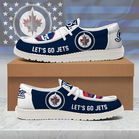 [SUPER SALE ] NEW CUSTOMIZED NHL21 WPJ WINNIPEG JETS LOAFER SHOES