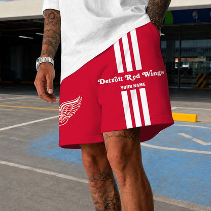 [SUPER SALE] NEW CUSTOMIZED NHL22 DRW DETROIT RED WINGS SHORT PANTS