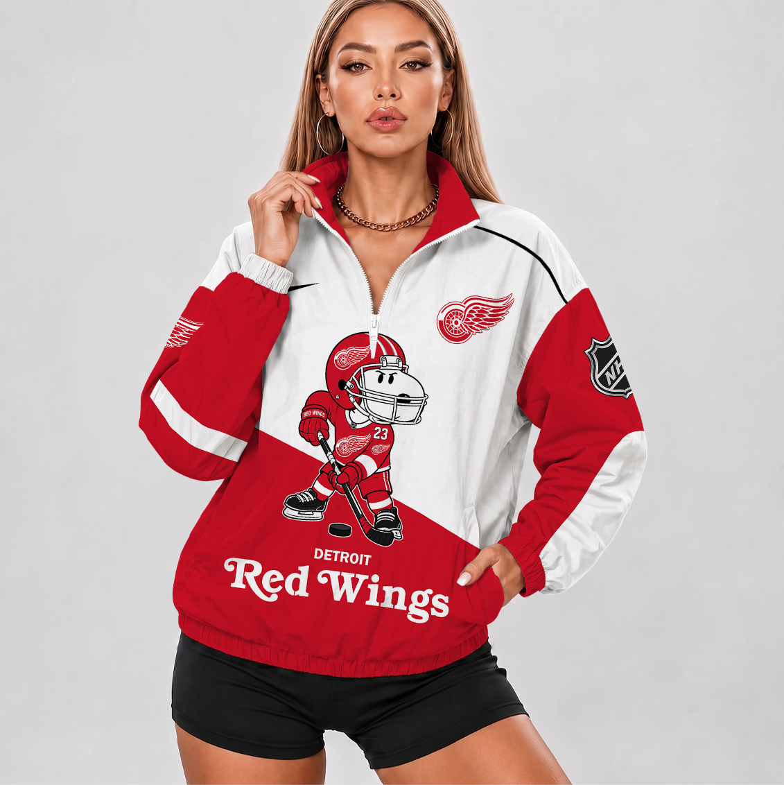 [SUPER SALE] NEW CUSTOMIZED NHL22 DRW DETROIT RED WINGS V-NECK ZIPPER SWEATSHIRT JACKET