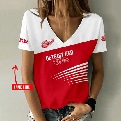 [SUPER SALE] NEW CUSTOMIZED NHL22 DRW DETROIT RED WINGS V-NECK FEMALE SHIRT