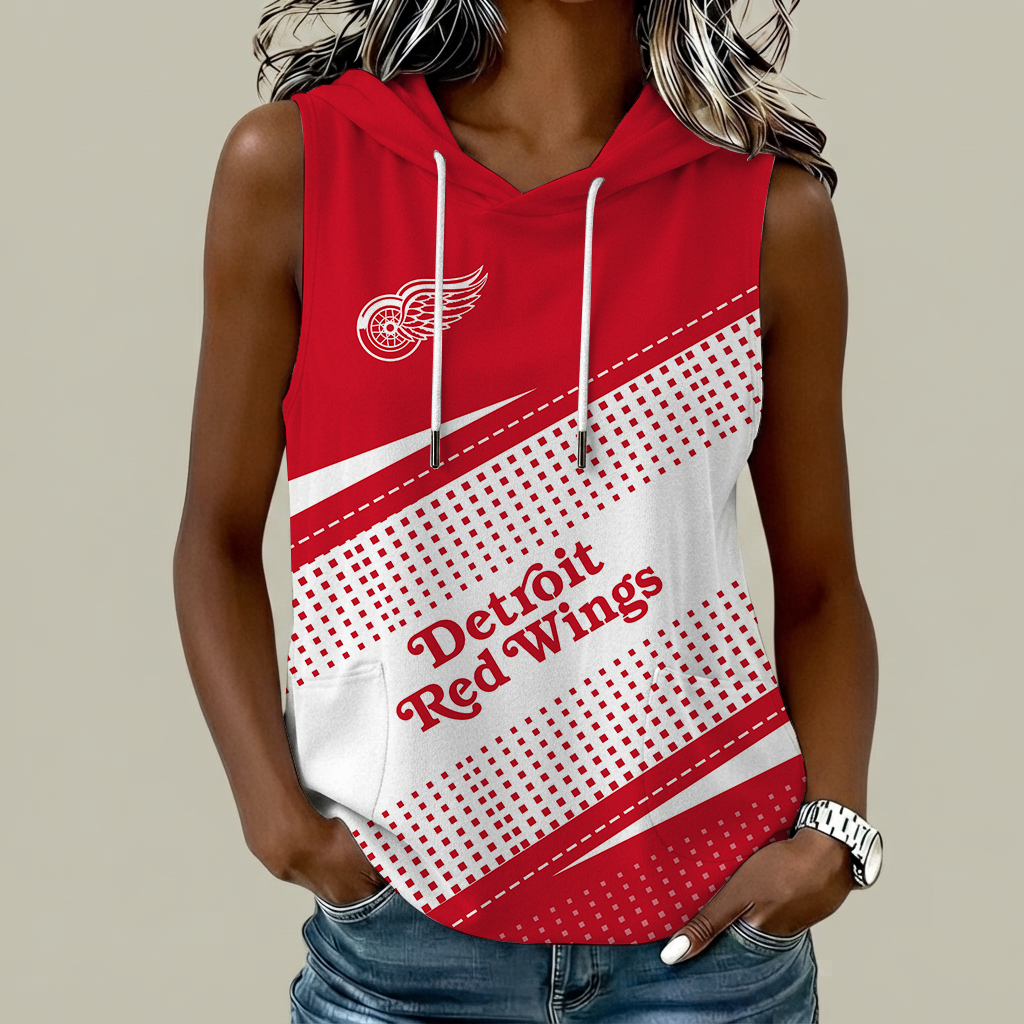 [SUPER SALE] NEW CUSTOMIZED NHL22 DRW DETROIT RED WINGS WOMEN'S SLEEVELESS HOODED POCKET TANK TOP