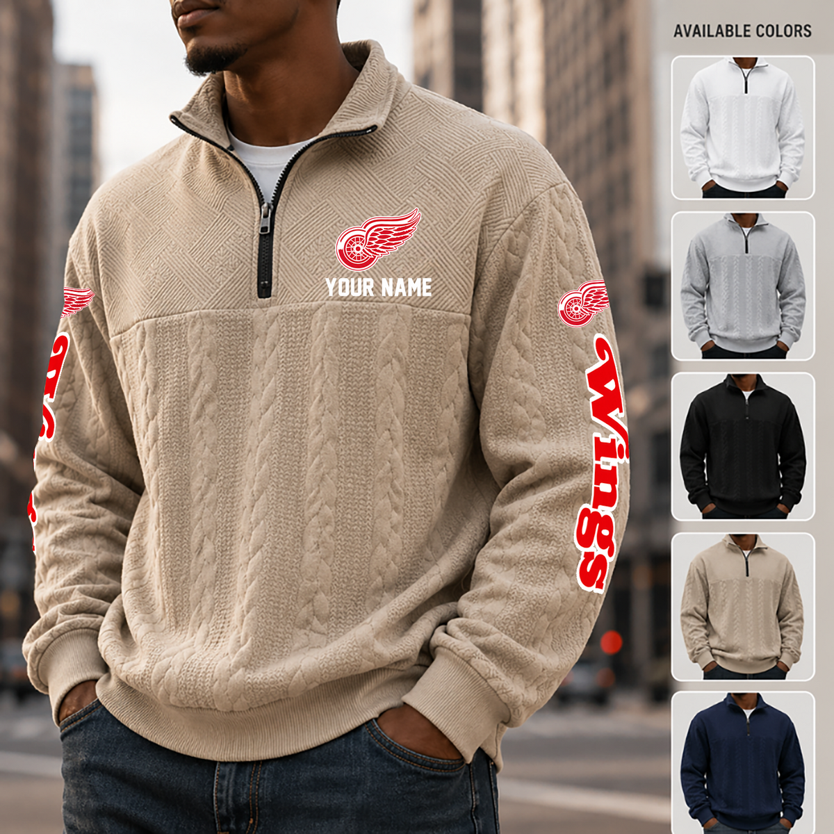 [SUPER SALE] NEW CUSTOMIZED NHL22 DRW DETROIT RED WINGS MULTICOLOR QUARTER-ZIP SWEATSHIRT