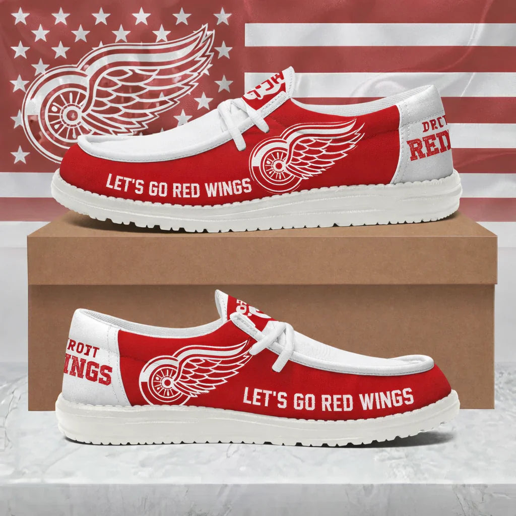 [SUPER SALE ] NEW CUSTOMIZED NHL22 DRW DETROIT RED WINGS LOAFER SHOES