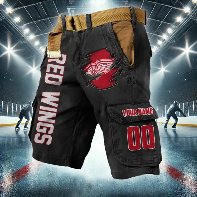 [SUPER SALE] NEW CUSTOMIZED NHL22 DRW DETROIT RED WINGS CARGO SHORTS