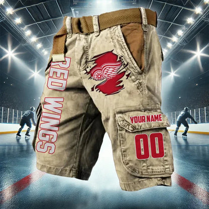 [SUPER SALE] NEW CUSTOMIZED NHL22 DRW DETROIT RED WINGS CARGO SHORTS