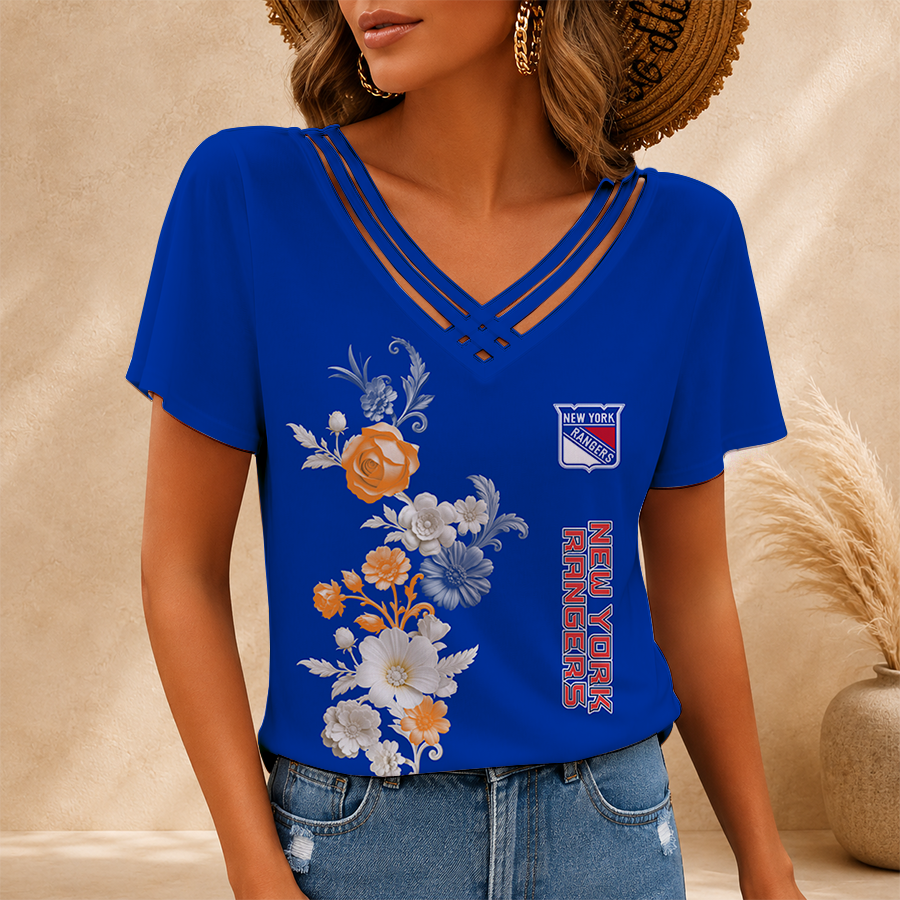 [SUPER SALE] NEW CUSTOMIZED NHL24 NYR NEW YORK RANGERS V-NECK SHIRT