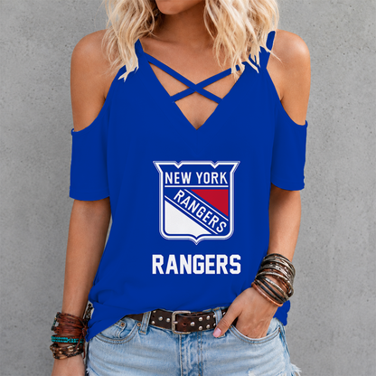 [SUPER SALE] NEW CUSTOMIZED NHL24 NYR NEW YORK RANGERS CRISS CROSS V-NECK TOP