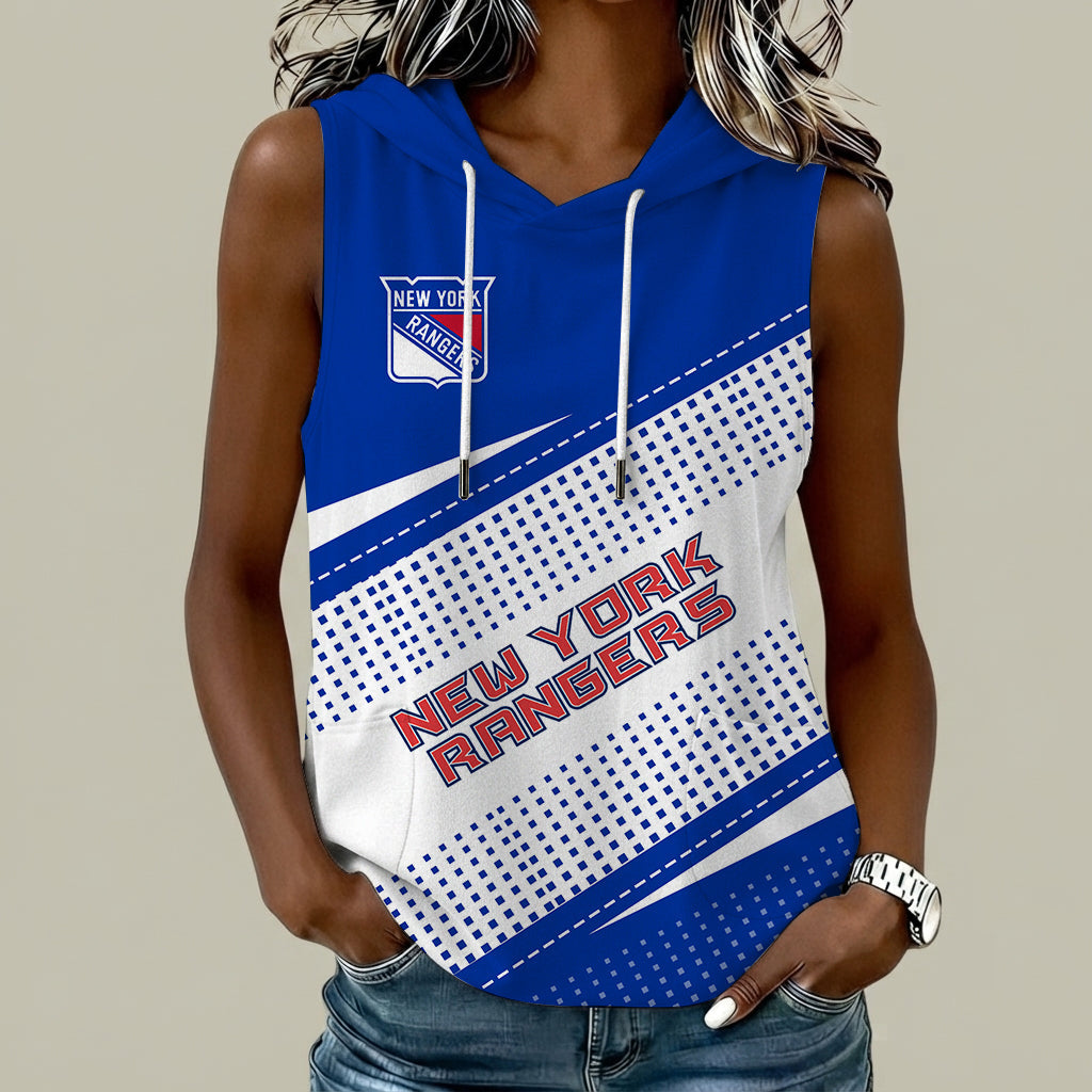 [SUPER SALE] NEW CUSTOMIZED NHL24 NYR NEW YORK RANGERS WOMEN'S SLEEVELESS HOODED POCKET TANK TOP