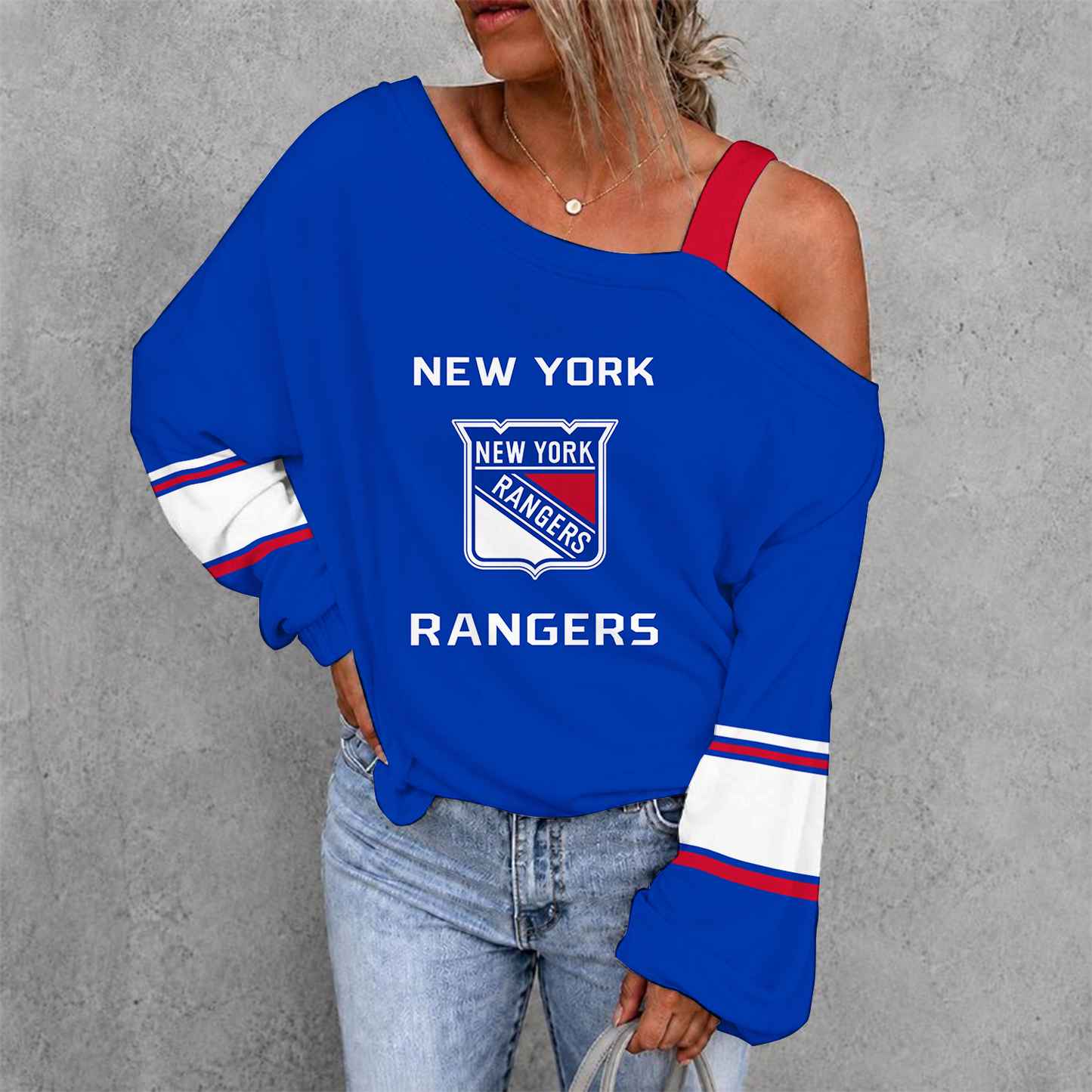 [SUPER SALE] NEW CUSTOMIZED NHL24 NYR NEW YORK RANGERS DROP SHOULDER SWEATSHIRT