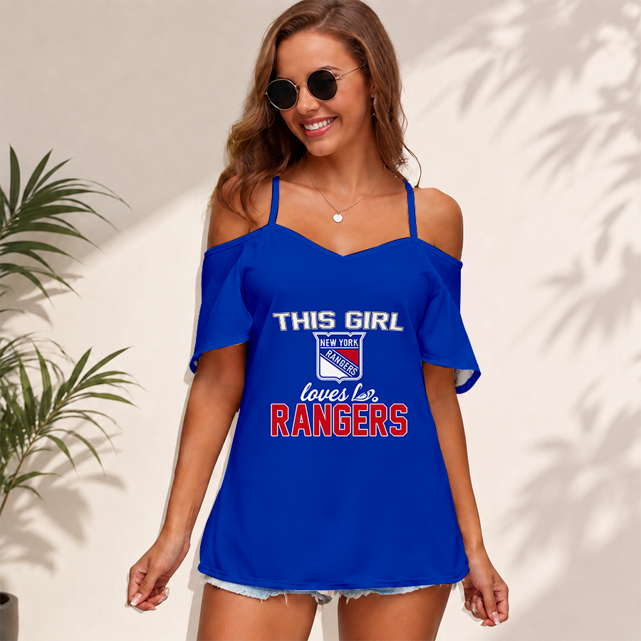 [SUPER SALE] NEW CUSTOMIZED NHL24 NYR NEW YORK RANGERS WOMEN'S STRAPPY OFF-SHOULDER TOP