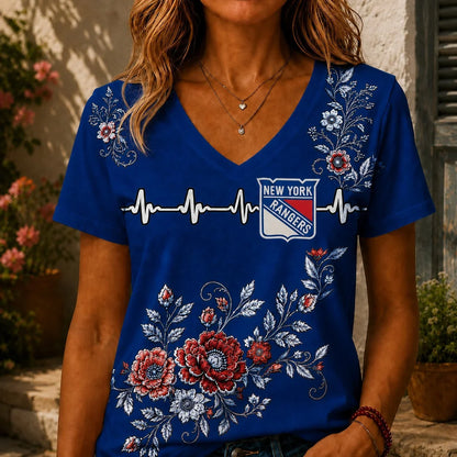 [SUPER SALE] NEW CUSTOMIZED NHL24 NYR NEW YORK RANGERS V-NECK FEMALE SHIRT