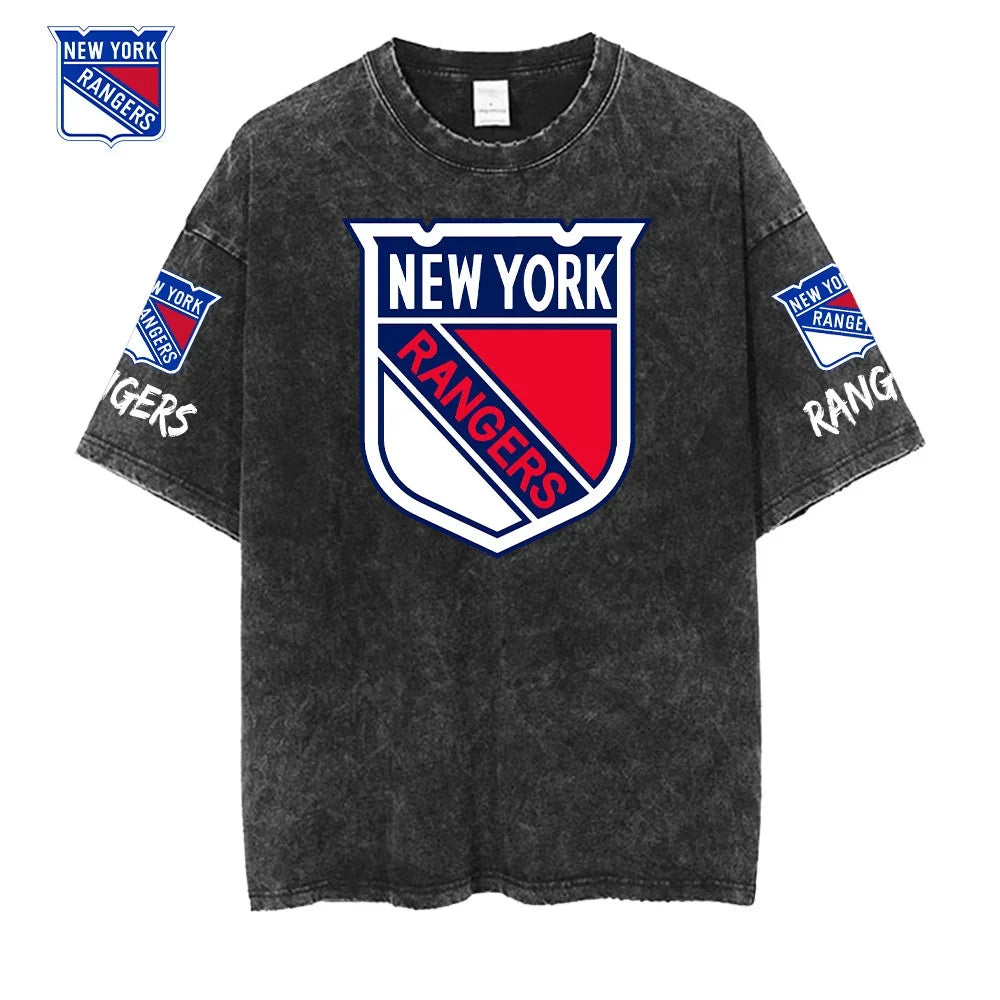 [SUPER SALE] NEW CUSTOMIZED NHL24 NYR NEW YORK RANGERS MULTICOLOR WASHED TEE