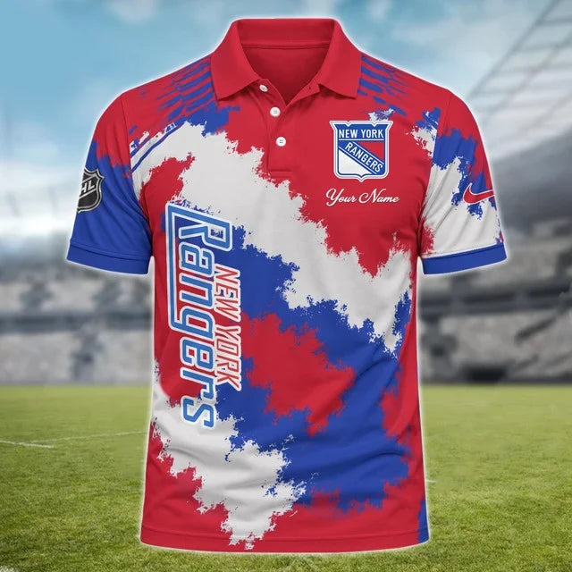 [SUPER SALE] NEW CUSTOMIZED NHL24 NYR NEW YORK RANGERS POLO SHIRT