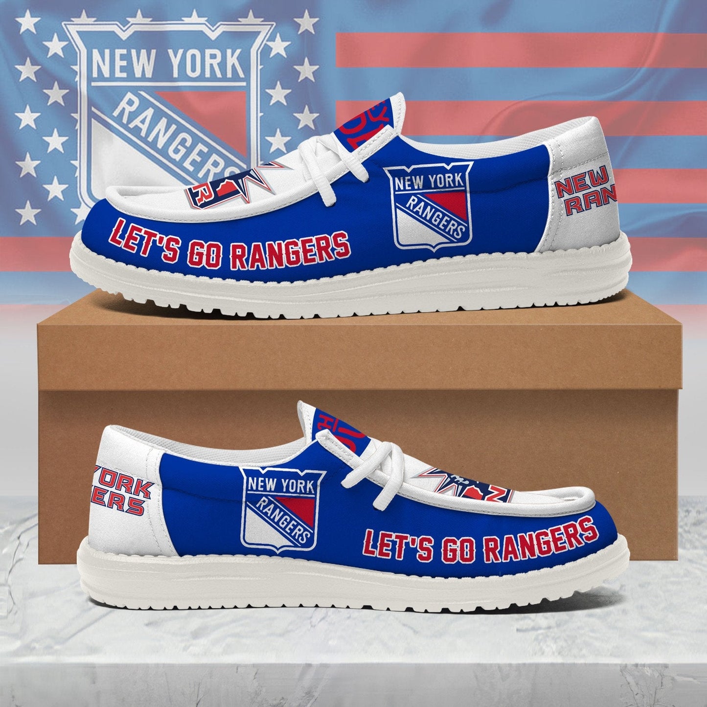 [SUPER SALE ] NEW CUSTOMIZED NHL24 NYR NEW YORK RANGERS LOAFER SHOES