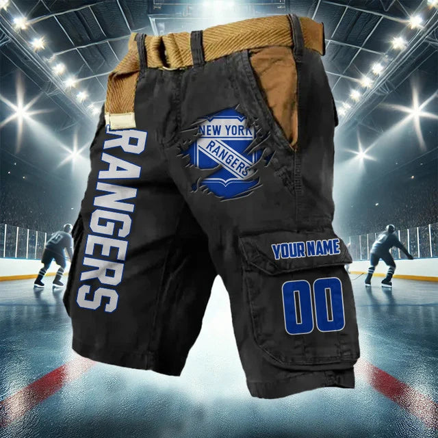 [SUPER SALE] NEW CUSTOMIZED NHL24 NYR NEW YORK RANGERS CARGO SHORTS