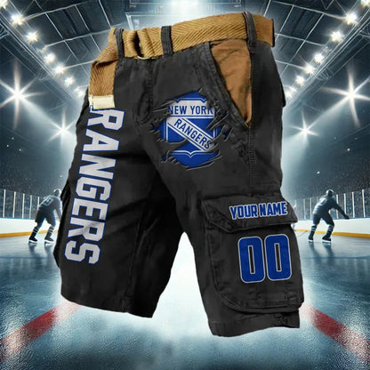 [SUPER SALE] NEW CUSTOMIZED NHL24 NYR NEW YORK RANGERS CARGO SHORTS