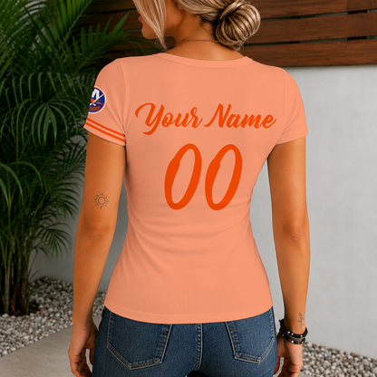 [SUPER SALE] NEW CUSTOMIZED NHL25 NYI NEW YORK ISLANDERS WOMEN'S SHORT SLEEVE HENLEY T-SHIRT