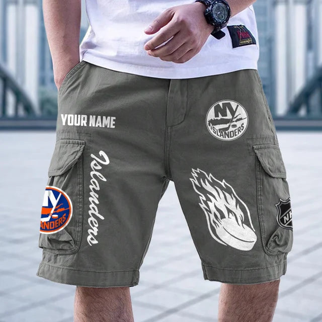 [SUPER SALE] NEW CUSTOMIZED NHL25 NYI NEW YORK ISLANDERS CARGO SHORTS