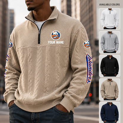 [SUPER SALE] NEW CUSTOMIZED NHL25 NYI NEW YORK ISLANDERS MULTICOLOR QUARTER-ZIP SWEATSHIRT