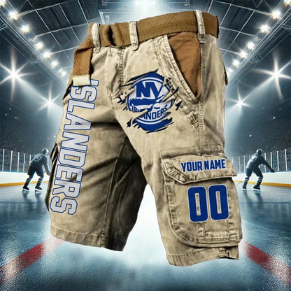 [SUPER SALE] NEW CUSTOMIZED NHL25 NYI NEW YORK ISLANDERS CARGO SHORTS