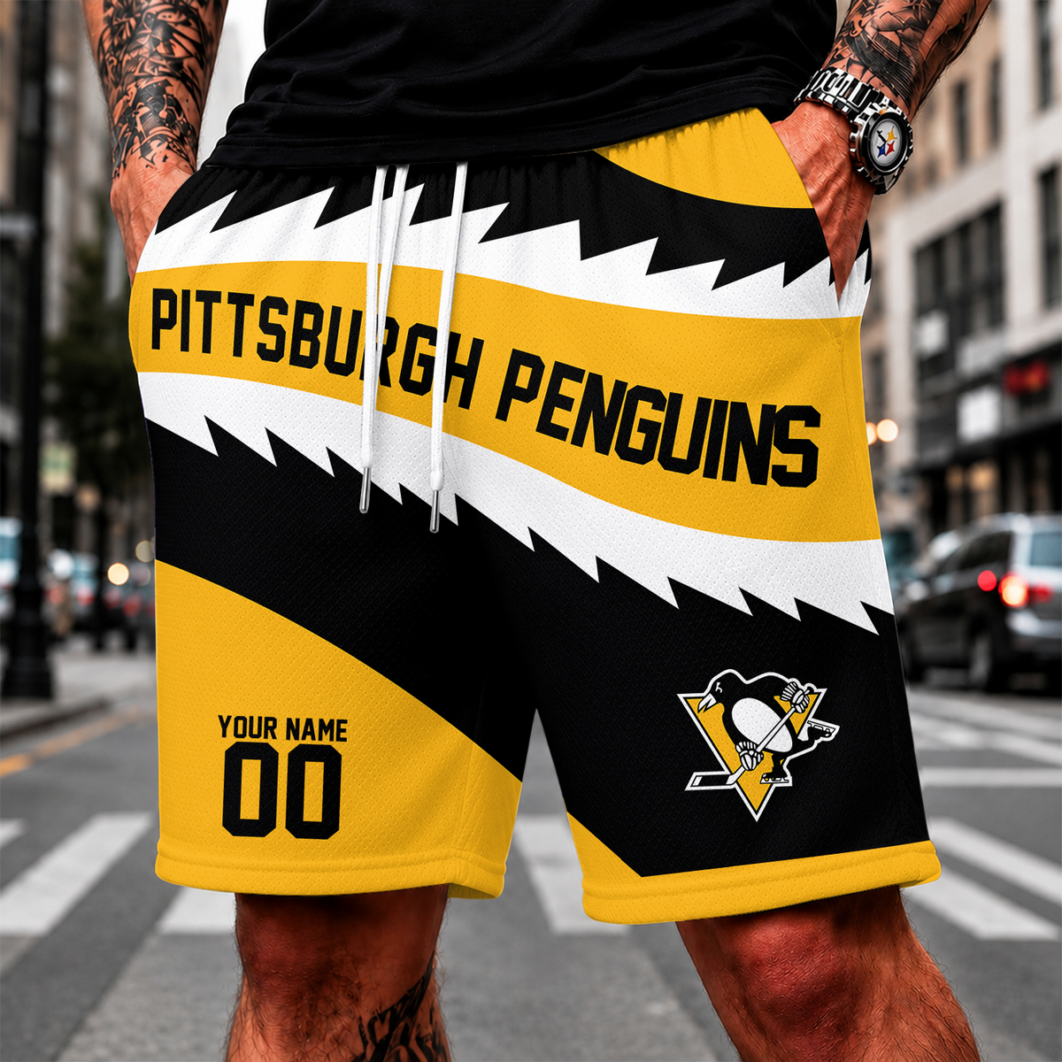 [SUPER SALE] NEW CUSTOMIZED NHL26 PBP PITTSBURGH PENGUINS SHORT PANTS