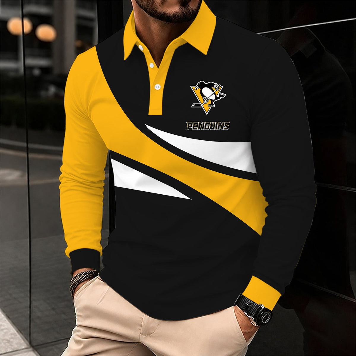 [SUPER SALE] NEW CUSTOMIZED NHL26 PBP PITTSBURGH PENGUINS MEN LONG SLEEVE POLO