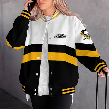 [SUPER SALE] NEW CUSTOMIZED NHL26 PBP PITTSBURGH PENGUINS SATIN VARSITY JACKET & BASEBALL JACKET