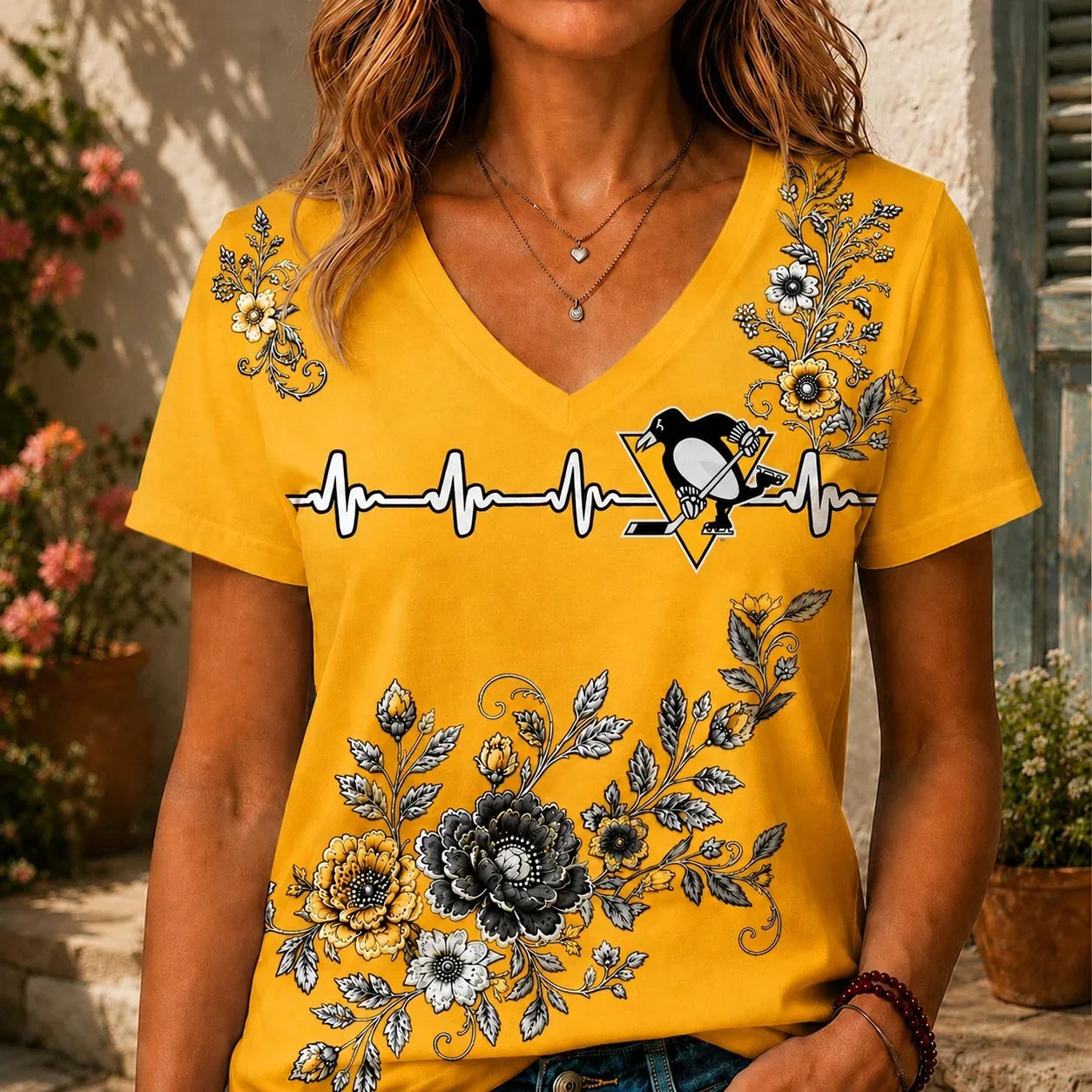 [SUPER SALE] NEW CUSTOMIZED NHL26 PBP PITTSBURGH PENGUINS V-NECK FEMALE SHIRT
