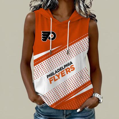 [SUPER SALE] NEW CUSTOMIZED NHL27 PPF PHILADELPHIA FLYERS WOMEN'S SLEEVELESS HOODED POCKET TANK TOP
