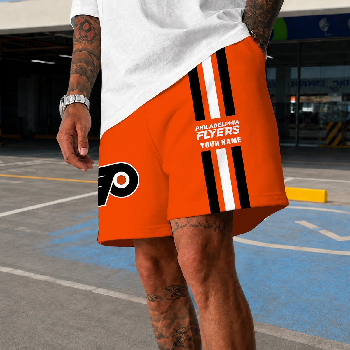 [SUPER SALE] NEW CUSTOMIZED NHL27 PPF PHILADELPHIA FLYERS SHORT PANTS