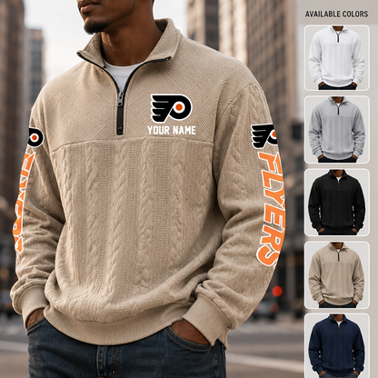 [SUPER SALE] NEW CUSTOMIZED NHL27 PPF PHILADELPHIA FLYERS MULTICOLOR QUARTER-ZIP SWEATSHIRT
