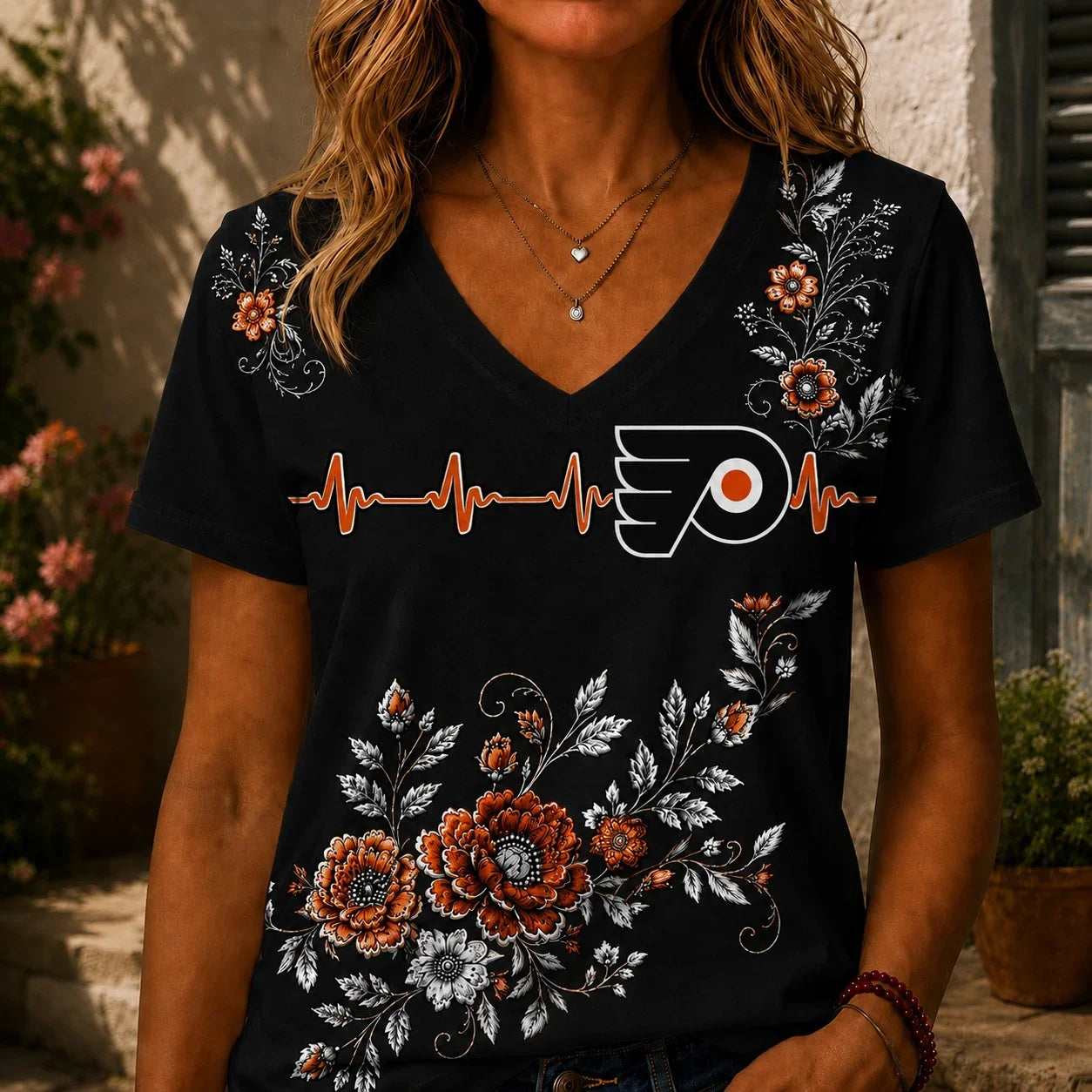 [SUPER SALE] NEW CUSTOMIZED NHL27 PPF PHILADELPHIA FLYERS V-NECK FEMALE SHIRT