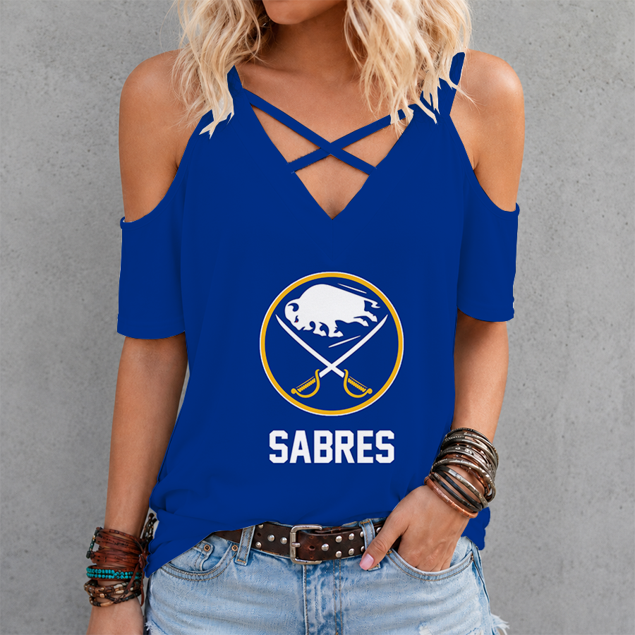 [SUPER SALE] NEW CUSTOMIZED NHL28 BFS BUFFALO SABRES CRISS CROSS V-NECK TOP