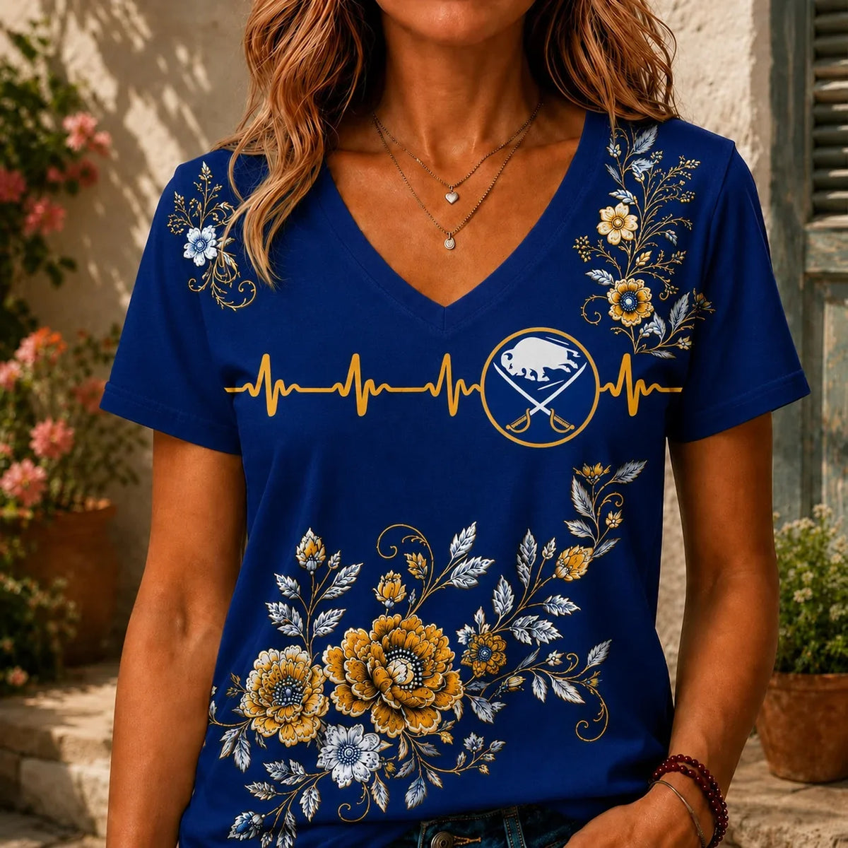 [SUPER SALE] NEW CUSTOMIZED NHL28 BFS BUFFALO SABRES V-NECK FEMALE SHIRT