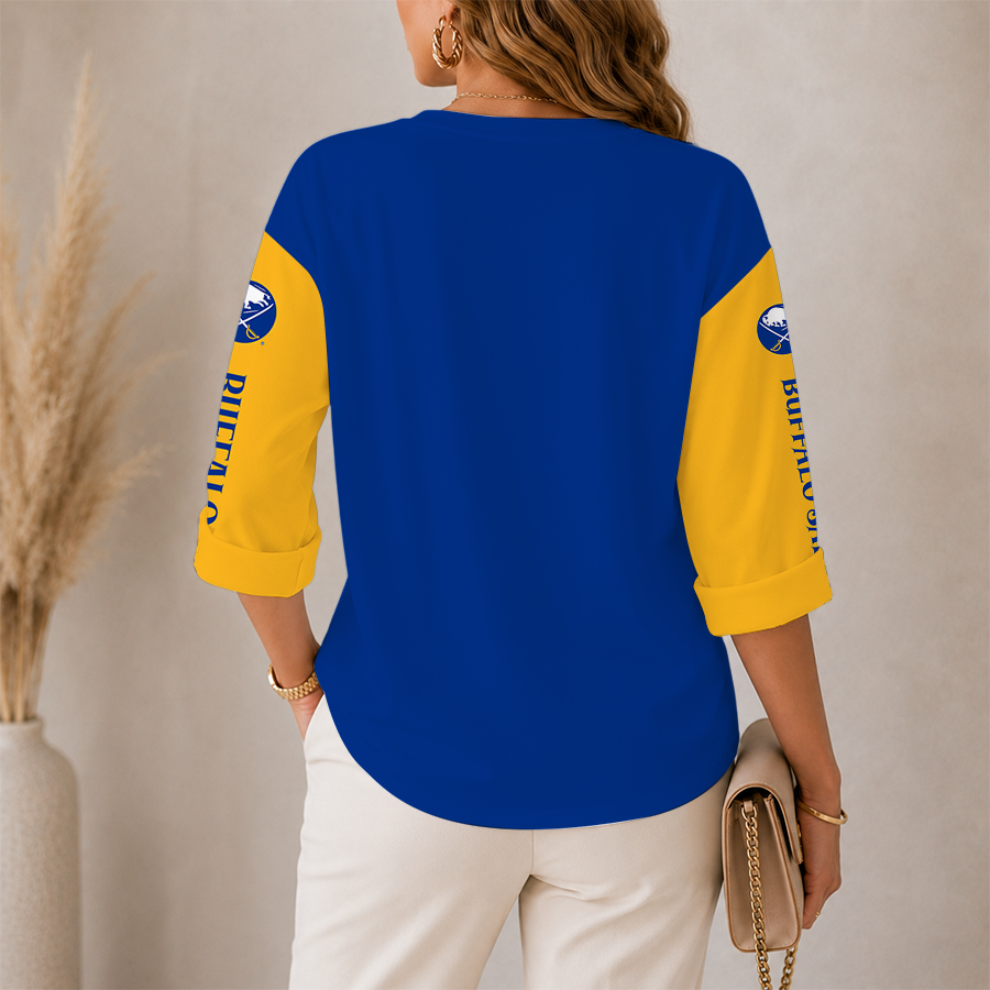[SUPER SALE] NEW CUSTOMIZED NHL28 BFS BUFFALO SABRES WOMEN'S HEART V-NECK LONG SLEEVE SHIRT