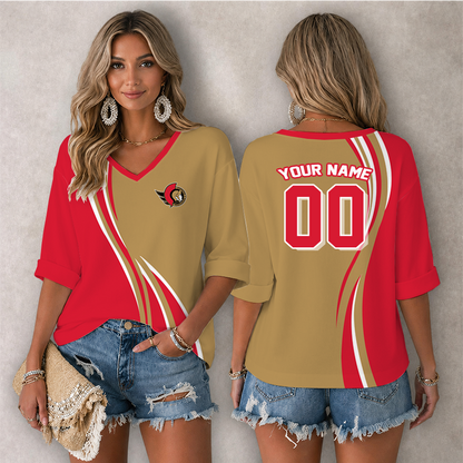 [SUPER SALE] NEW CUSTOMIZED NHL29 OSN OTTAWA SENATORS WOMEN'S HEART V-NECK LONG SLEEVE SHIRT