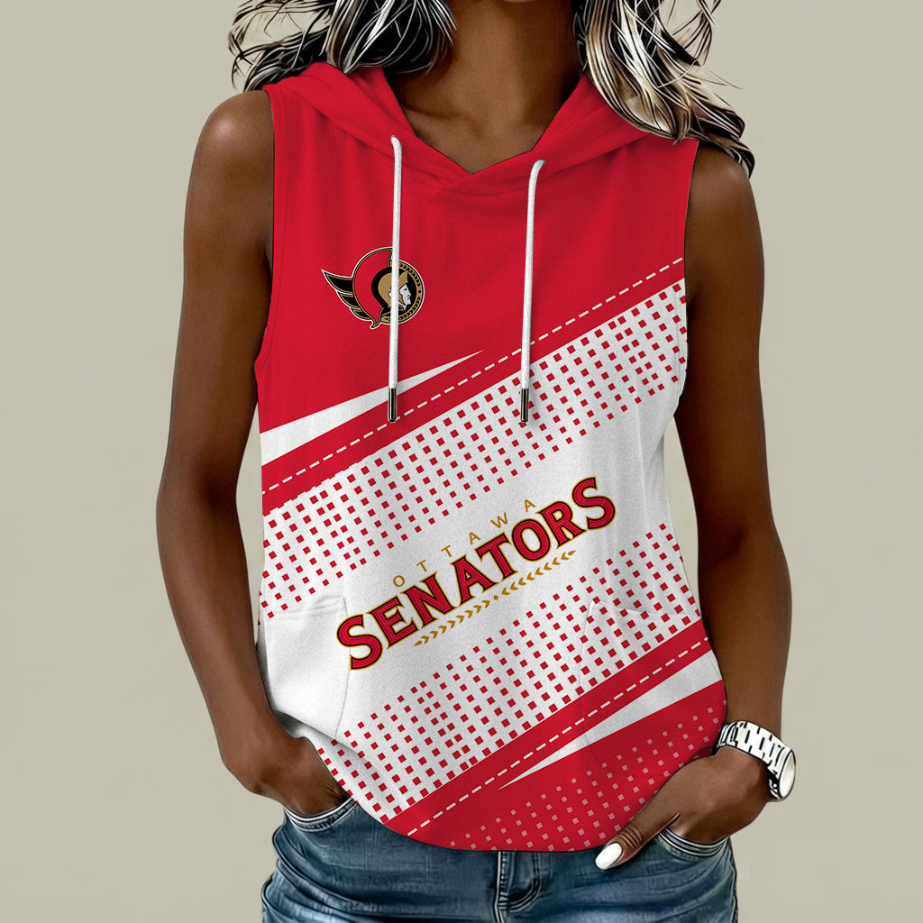 [SUPER SALE] NEW CUSTOMIZED NHL29 OSN OTTAWA SENATORS WOMEN'S SLEEVELESS HOODED POCKET TANK TOP