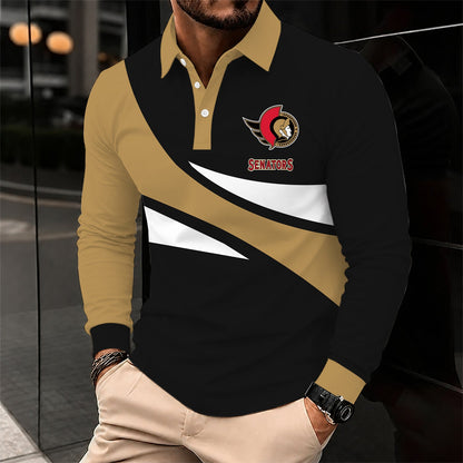 [SUPER SALE] NEW CUSTOMIZED NHL29 OSN OTTAWA SENATORS MEN LONG SLEEVE POLO