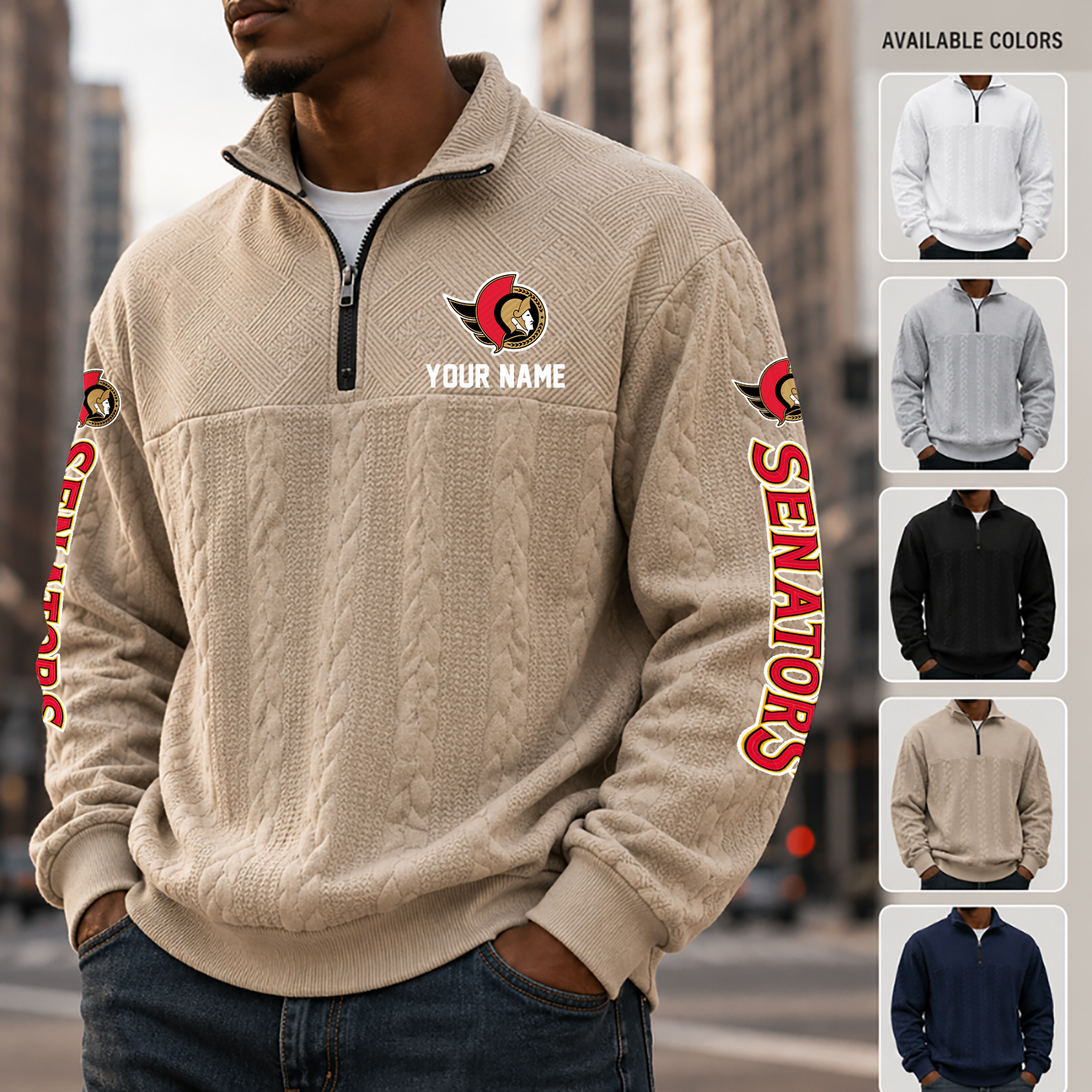[SUPER SALE] NEW CUSTOMIZED NHL29 OSN OTTAWA SENATORS MULTICOLOR QUARTER-ZIP SWEATSHIRT