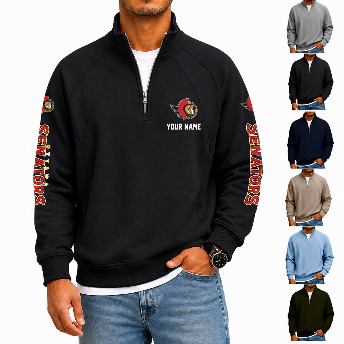 [SUPER SALE] NEW CUSTOMIZED NHL29 OSN OTTAWA SENATORS MEN'S QUARTER ZIP PULLOVER