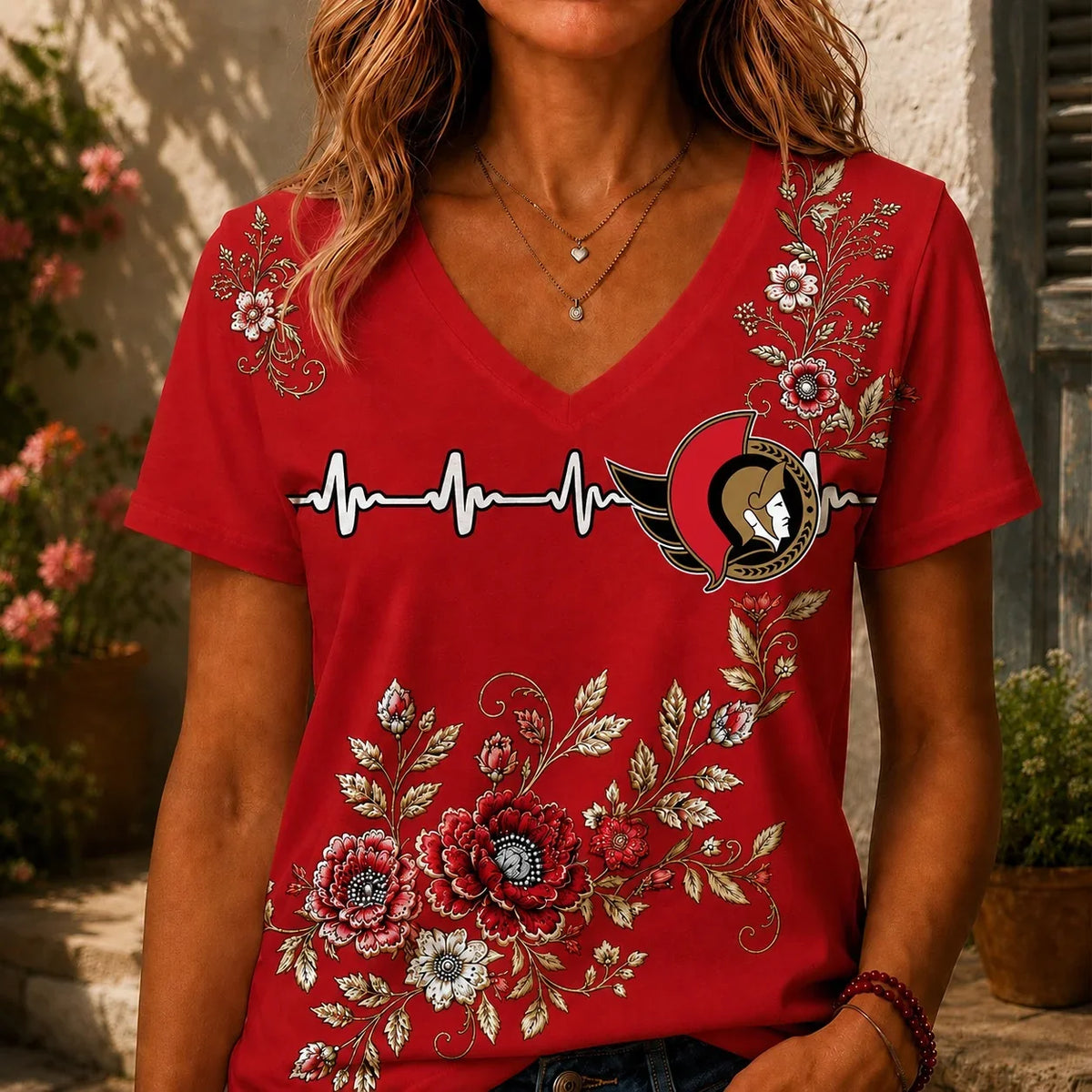 [SUPER SALE] NEW CUSTOMIZED NHL29 OSN OTTAWA SENATORS V-NECK FEMALE SHIRT