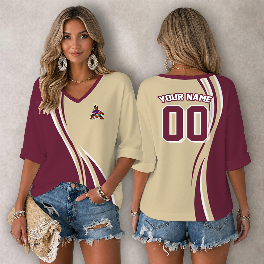 [SUPER SALE] NEW CUSTOMIZED NHL30 AZC ARIZONA COYOTES WOMEN'S HEART V-NECK LONG SLEEVE SHIRT