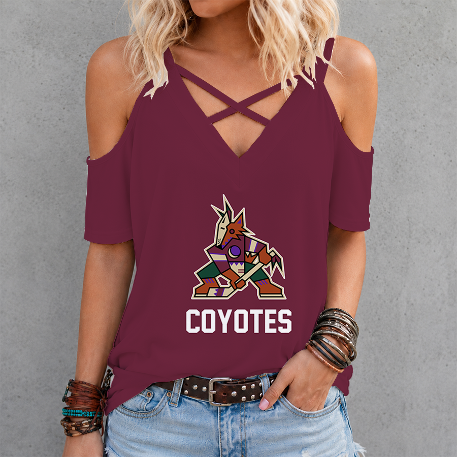 [SUPER SALE] NEW CUSTOMIZED NHL30 AZC ARIZONA COYOTES CRISS CROSS V-NECK TOP