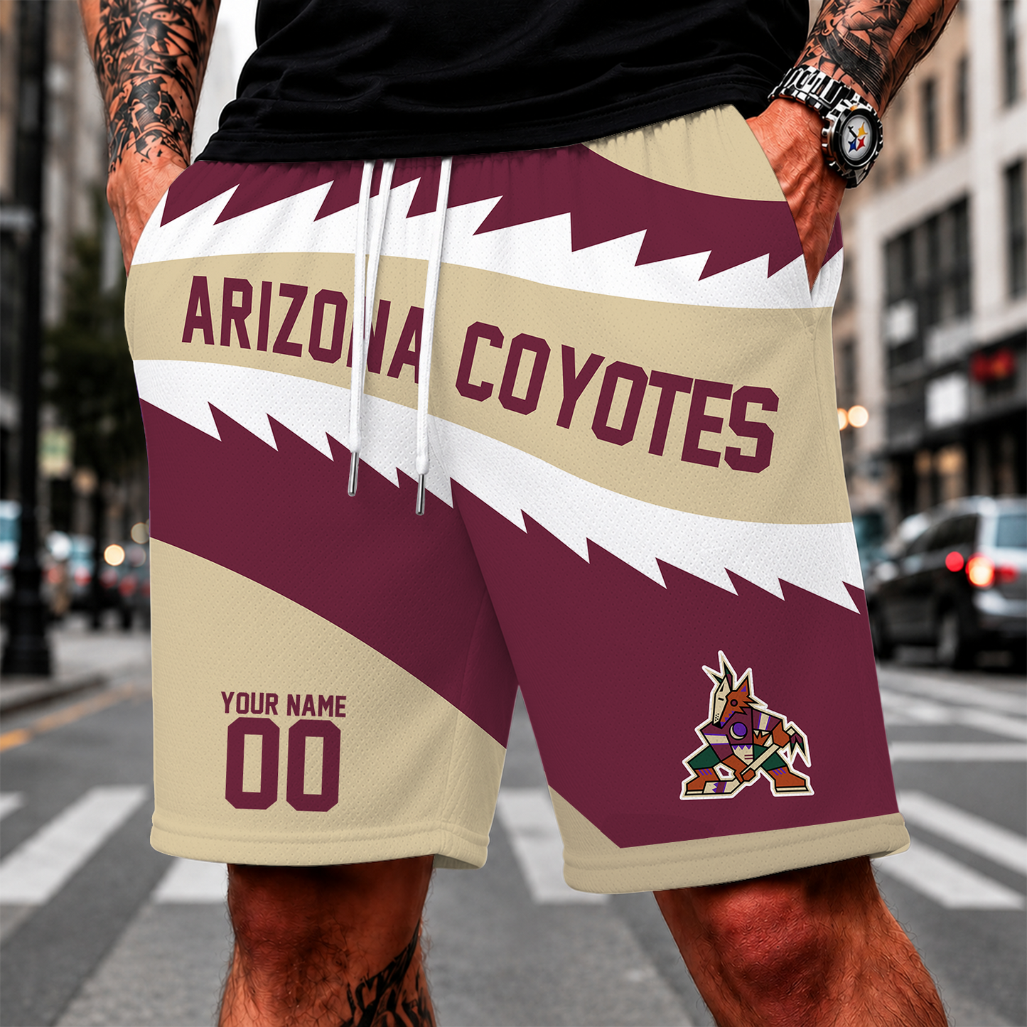 [SUPER SALE] NEW CUSTOMIZED NHL30 AZC ARIZONA COYOTES SHORT PANTS